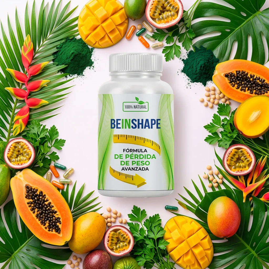Composición natural de BeInShape con frutas y plantas